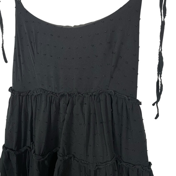 Swiss Dot Tiered Ruffle Babydoll Tie Strap Mini Dress in Black Size S - Picture 6 of 9